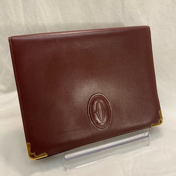 Cartier Bordeaux Leather Must de Cartier A5 Document Case Clutch Bag Wristlet - Picture 1 of 11